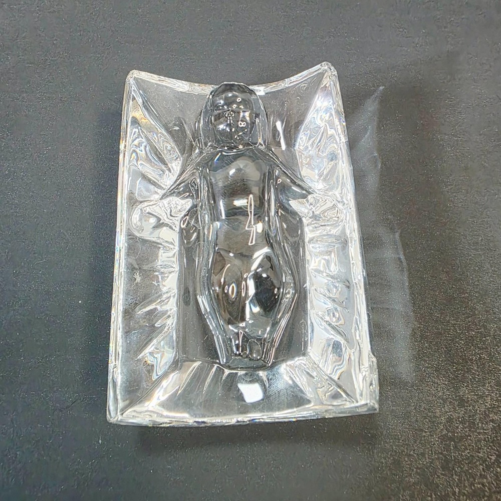 Vintage Baccarat France Crystal Baby Jesus in Manger Nativity Figurine